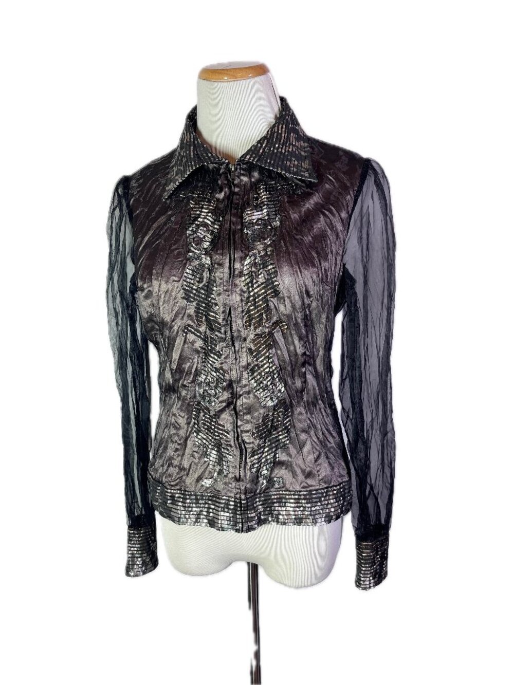 Alberto Makali Size 6 Zip-Front Jacket Sheer Sleeves